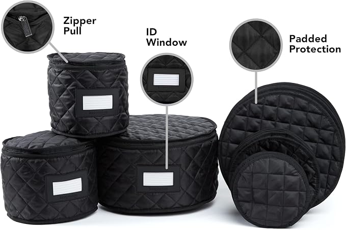 Covermates Keepsakes Dish Storage Set – Padded China & Dinnerware Storage Cases with Dividers, Cup & Stemware Storage, Quilted Polyester Protection, ID Window, Black - Image 5