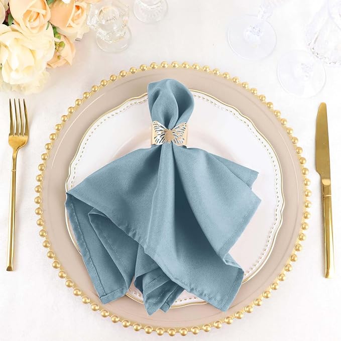 Efavormart Premium Cloth Napkins Set of 50, 17x17 Inch Dusty Blue Violet Seamless Dinner Napkins, Washable Linen Table Napkin Cloth with Hemmed Edges for Weddings, Party and Banquet by efavormart