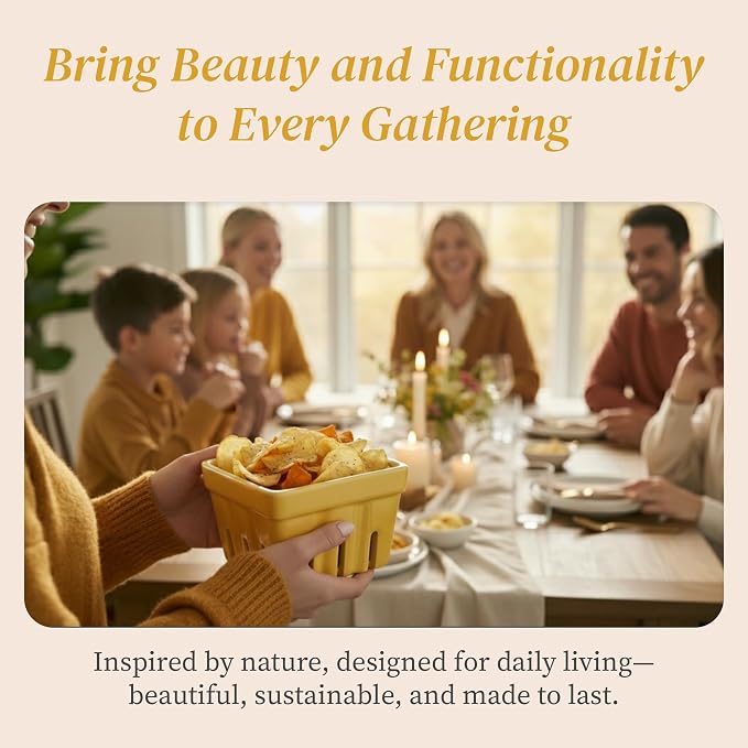 Ceramic Berry Basket Set of 4, Farmhouse Fruit Colanders | Yellow, white and floral designs, stoneware, dishwasher safe, drains and stores berries, farmhouse kitchen decor - Image 3