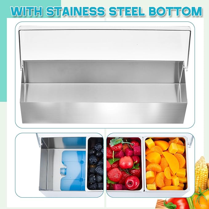 Boao 4 Slot Yakumi Pan Stainless Steel Condiment Tray Garnish Tray with 4 Ice Boxes Condiment Container with Lid for Spring Easter Party Hot Pot Sauce Station Bar Drink Topping Prep Station Supplies - Image 2