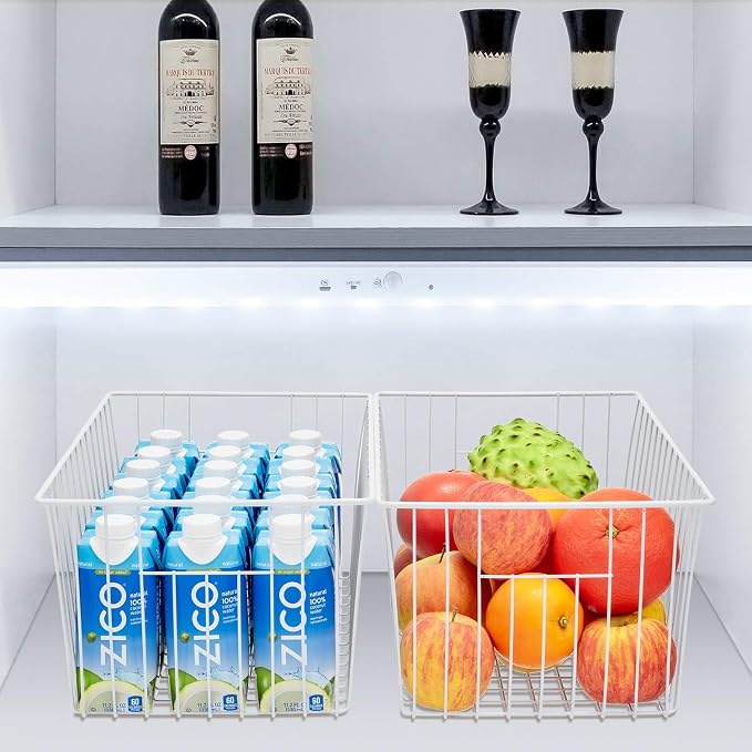 Upright Freezer Organizer Bins， Freezer Baskets for 16, 17, 21 cu.ft Standup Freezer, Wire Storage Baskets with Built-in Handles for Frozen Foods, Snacks, Vegetables, Fruits and More, Set of 6 , White - Image 7