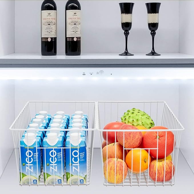 16" Upright Freezer Organizer Baskets, Wire Storage Bins Large Bakset for Freezer, Pantry, Kitchen, Bathroom Organizing, White, Set of 6 - Image 7