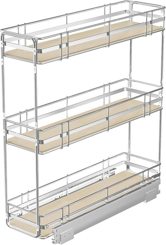 Pull Out Spice Rack Cabinet Organizer 7" W x 20½" D, 3 Tier Heavy Duty Slide Out Wood Shelf for Narrow Cabinet, Pull Out Storage for Kitchen by Unknown