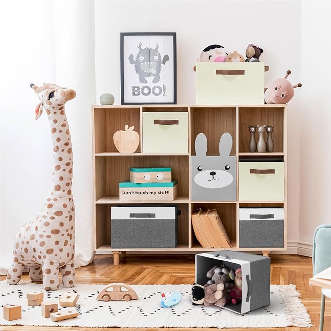 GhvyenntteS Large Fabric Storage Bins with 3 Handles, 15x11x9.6 Inch Storage Baskets for Shelves, Foldable Closet Storage Bins for Shelves, Closet Organizers and Storage Boxes, Beige - Image 7