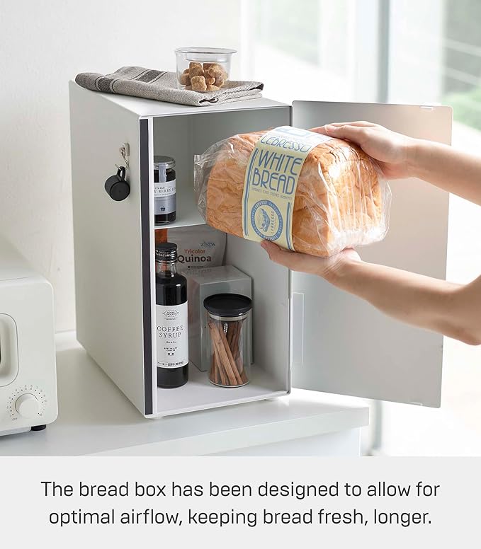 YAMAZAKI Home Tower Bread Box Keeper Holder Container, Metal Bread Holder Saver, Slim Space Saving Counter Storage - Steel - Image 4
