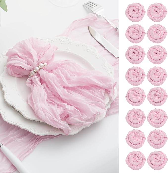 100 Pack Light Pink Cloth Napkins 21x21 Inches Light Pink Cheesecloth Napkins Set of 100 Washable Dinner Table Napkins for Wedding Summer Bridal Baby Shower Rustic Boho Cotton Gauze Party Table Decor by FoliafeelHome