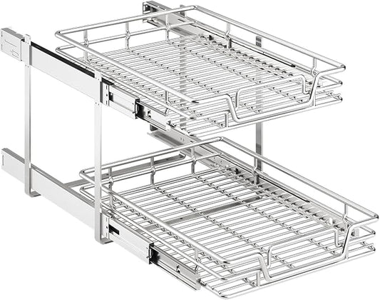 2-Tier Kitchen Cabinet Pull Out Shelf and Drawer Organizer Slide Out Pantry Storaqe Basket in Multiple Sizes (16" W x 21" D) by Unknown