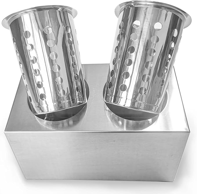 Flatware Organizers Stainless Steel Cylinder Flatware Silverware Utensil Holder Organizer Caddy (2 holes) - Image 3