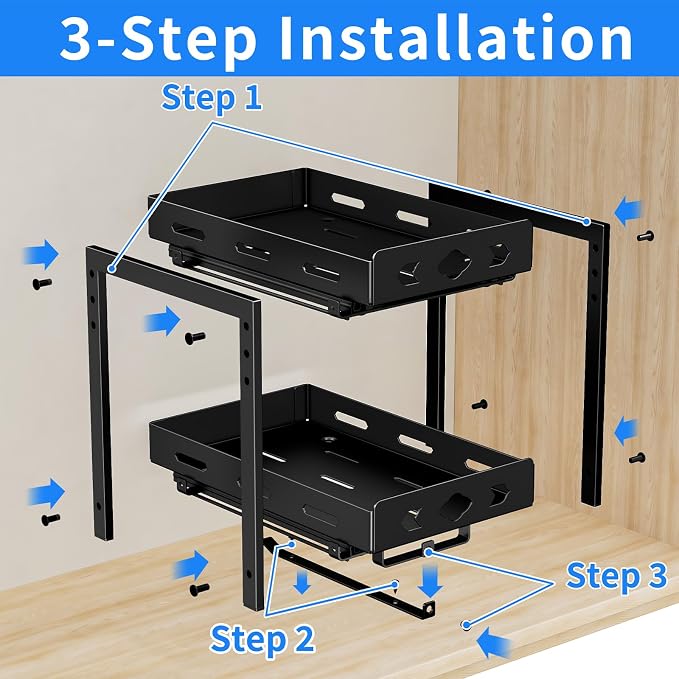 BOIVSHI Spice Rack Organizer for Cabinet, 7.5''Wx10.8''Dx9.2''H | 2 Tier Pull Out Spice Racks for Inside Cabinets, Height-adjustable Metal Spice Rack Maximizes Cabinet Space - Image 7