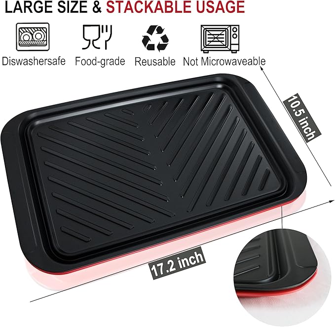 Czlizdyt Grilling Prep and Serving Tray, Dishwasher-Safe, 2-pcs Set | 17.2 x 10.5-in, shatter-resistant melamine BBQ tray for raw and cooked food, black & red, cleaning pack included - Image 3