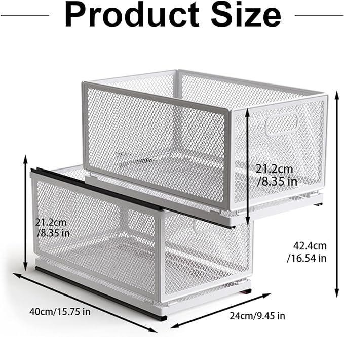 Pull Out Cabinet Organizer, Slide Out Drawers Fixed with Adhesive Nano Film, Pantry Shelves Sliding Drawer Storage Organization for Kitchen (Double Layer 15.7 * 9.4 * 16.6inch/40 * 24 * 42.4cm) - Image 3