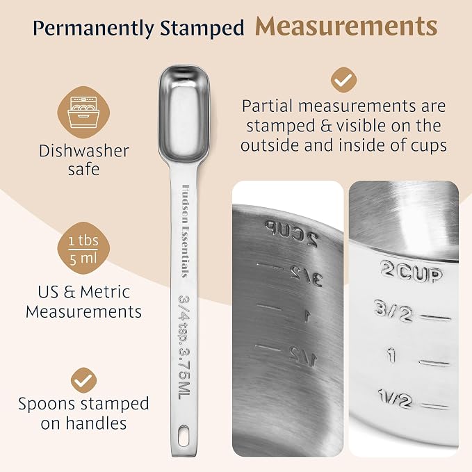 Hudson Essentials Stainless Steel Measuring Cups and Spoons Set (15 Piece Set) - Image 3