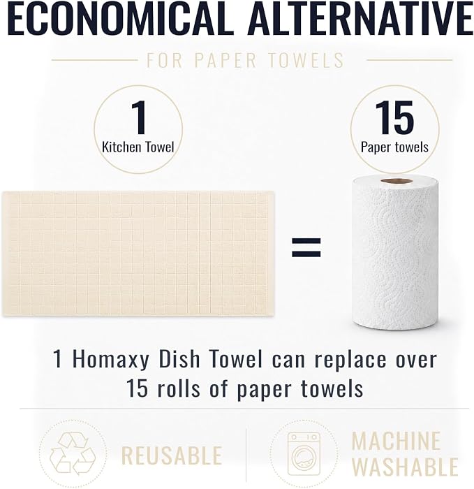 Kitinjoy 100% Cotton Terry Kitchen Towels, 13”x 28”, 8-Pack, Beige | Checkered Designed, Ultra Soft Absorbent Quick Drying Dish Towels - Image 8