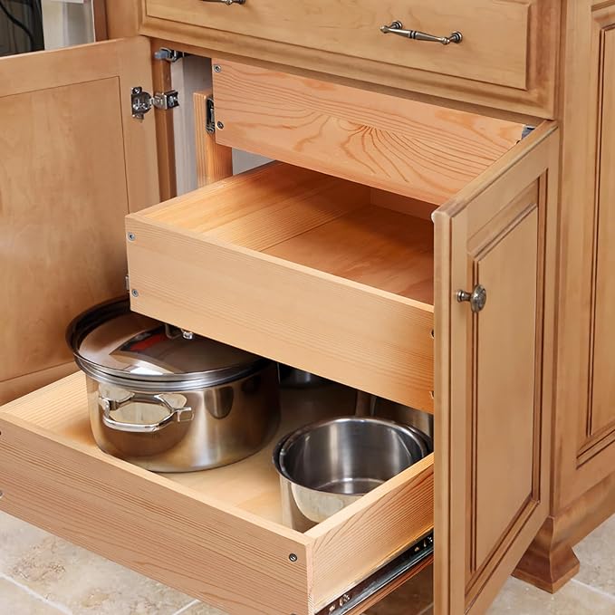 Pull Out Drawers For Cabinets, 17''W×21''D×19''H Soft Close Slide Out Wood Shelves Storage Organizer for Kitchen, 3-Tier, Finished, Heavy-Duty, Bottom Assembly - Image 5