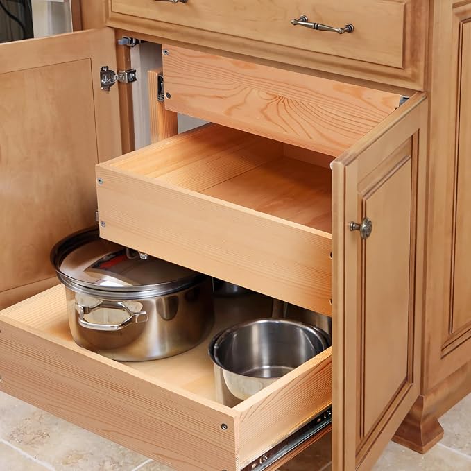 Pull Out Drawers For Cabinets, 14''W×21''D×19''H Soft Close Slide Out Wood Shelves Storage Organizer for Kitchen, 3-Tier, Finished, Heavy-Duty, Bottom Assembly - Image 5