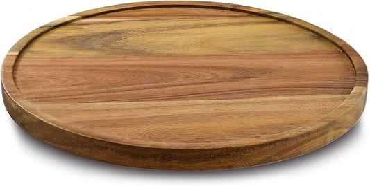 9" Acacia Wood Lazy Susan Organizer Kitchen Turntable for Cabinet Pantry Table Organization by AUAM