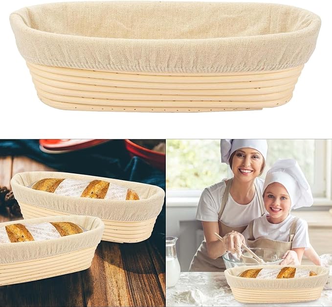 2PACK 12 inch Oval Bread Proofing Basket Banneton Bread Dough Proofing Rising Rattan Basket & Liner for Baking Bread Making - Image 4