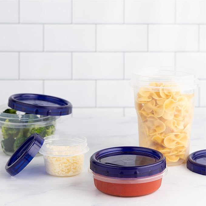 PLASTICPRO [8 oz 96 Pack] Twist Top Deli Containers Clear bottom With blue Top Twist on Lids Reusable, Stackable, Food Storage Freezer Container Pack of 96 - Image 2