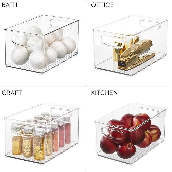iDesign Stackable Pantry Bins with Handles, 4 Small and 4 Medium Bins, 8 Pack, Clear, Made in USA - Image 8