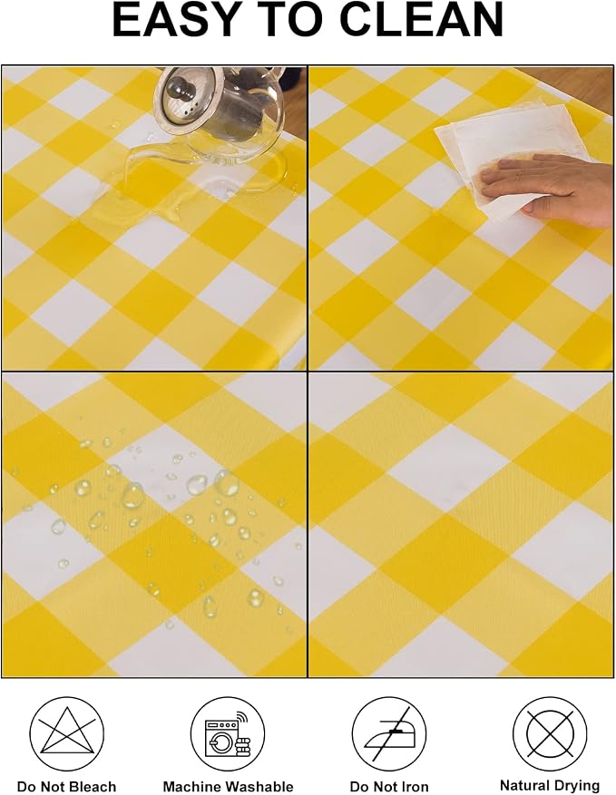 Cupuamon 2 Pack Waterproof Polyester Fabic Rectangle Checkered Tablecloth，60x102 Outdoor Table Cloth，Oil Stain Prevention Table Cloth for Pinics and Parties（Yellow and White） - Image 3