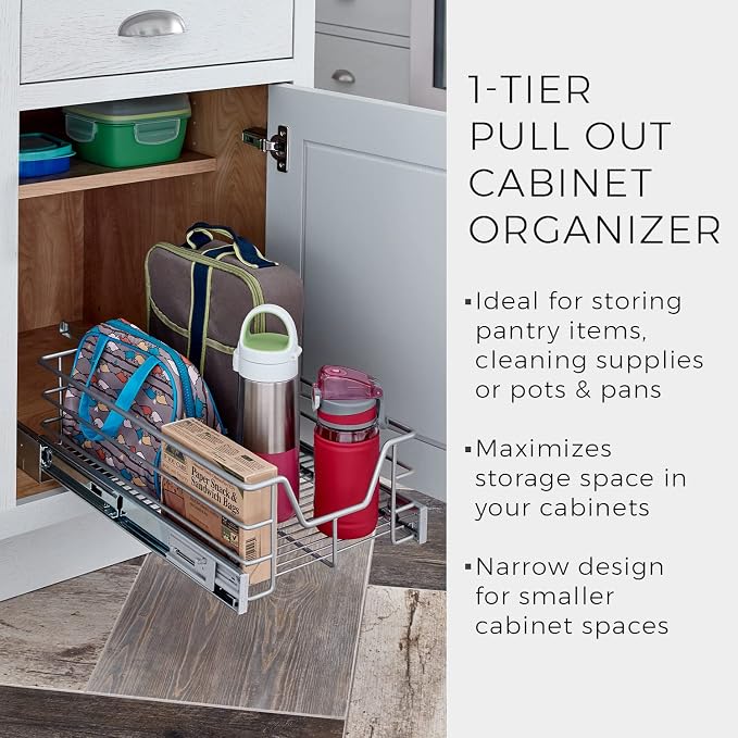 ClosetMaid 32101 Premium 11.5-Inch Wide Kitchen Single Tier Cabinet Pull Out Basket, Platinum - Image 5