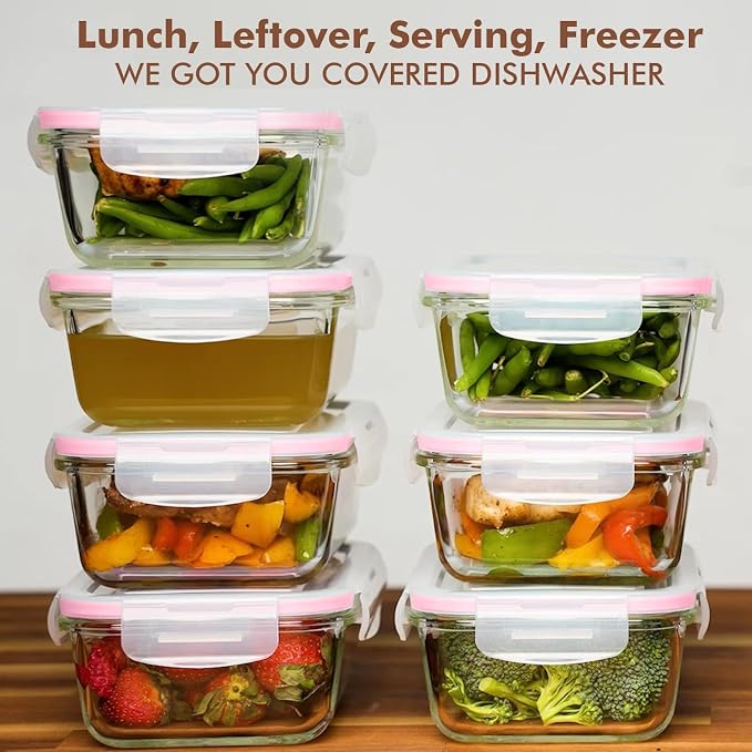 Razab 16 Pc (Set of 8) 30 Oz Glass Meal Prep Containers with Lids, Airtight Large Glass Food Storage Containers, Reusable Leak Proof BPA Free, Freezer to Oven and Dishwasher Safe - Image 8