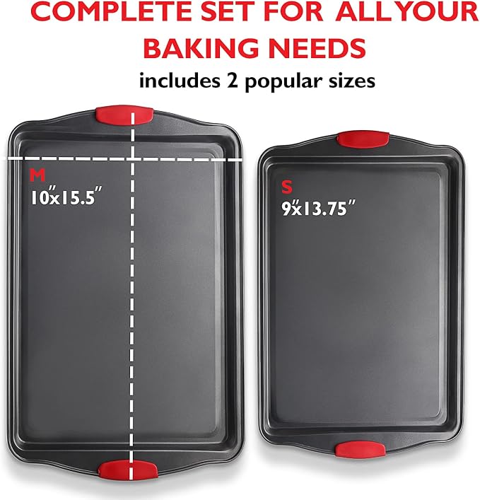 Eatex Nonstick Baking Sheet Set, 2-Piece Baking Pans Set with Silicone Handles, Carbon Steel Cookie Sheets for Baking Commercial Grade Quality Oven Tray, Jelly Roll/Quarter Sheet Pans for Baking - Image 2