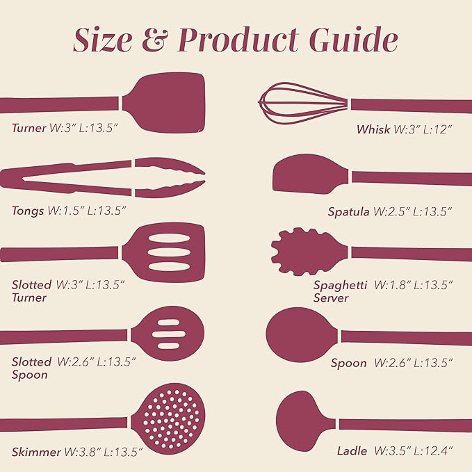 COOK WITH COLOR Silicone Cooking Utensils, Kitchen Utensil Set, Easy to Clean Silicone Kitchen Utensils, Cooking Utensils for Nonstick Cookware, Kitchen Gadgets Set, 10 Pieces, Rose - Image 6