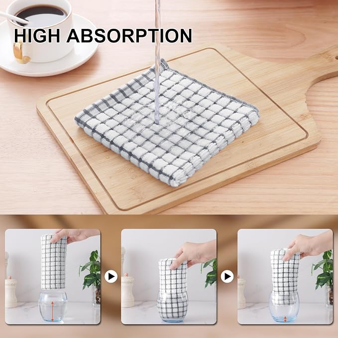 Kitinjoy Cotton 8 Pack Terry Kitchen Dish Cloths, Grey | 12 x 12 Inches Super Soft and Absorbent Dish Rags, Quick Drying Dish towels for Washing Dishes - Image 3