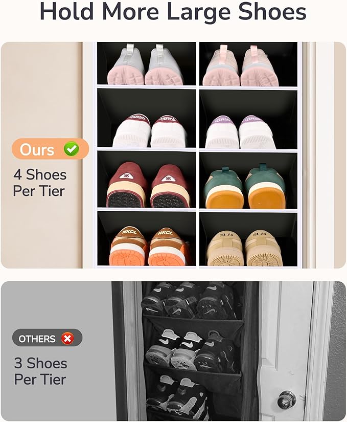 ULG Over The Door Shoe Organizer for Closet Fit 24-32 Pairs with Large Deep Pockets, Narrow Shoe Rack for Door Hanging Boots Storage, Black - Image 6