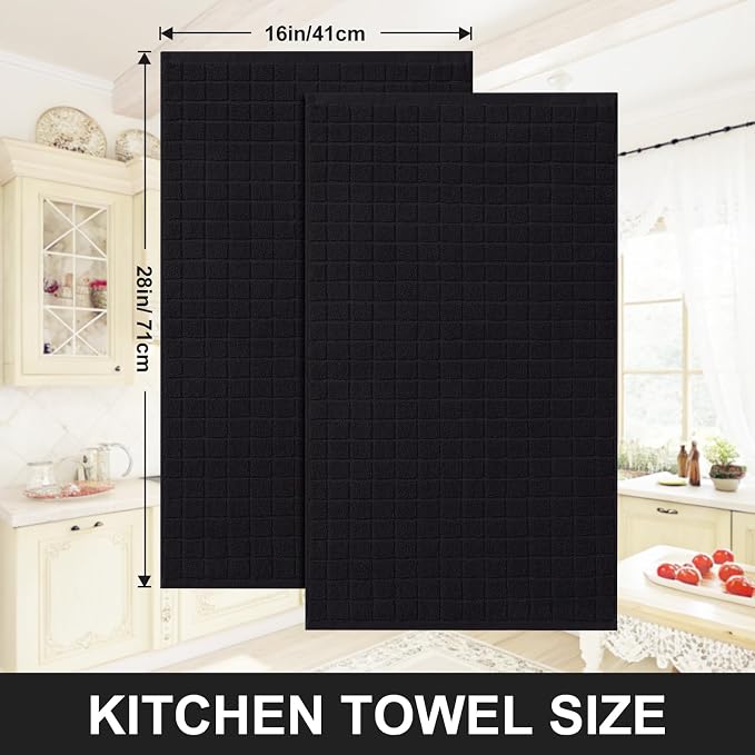 Homaxy Premium Ring Spun Cotton 390 GSM Kitchen Towels, 6 Pack, Black | 16" x 28" Large Dish Towels, Super Absorbent Terry Hand Towels, Soft Tea Towels with Hanging Loops - Image 5
