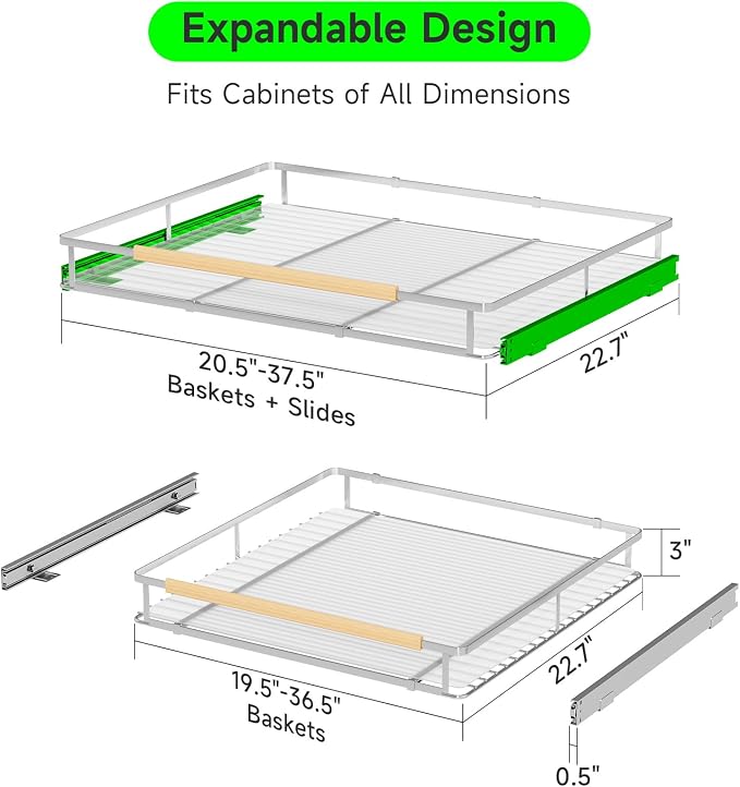 Expandable Pull-Out Cabinet Drawers, Slide-Out Shelves, X-Large 1 PK | Smooth Slide-Out Access, Adjustable Fit, Pull-Out Organization, Small Cabinet Use, Space-Saving - Image 2