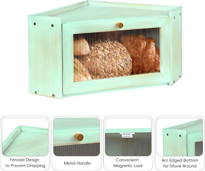Bread Box for Kitchen Countertop with Acrylic Window Green | Farmhouse Bread Storage Container, Large Pantry Organizers for Homemade Snacks, Loaves, Breathable Keeps Bread Fresh - Image 5
