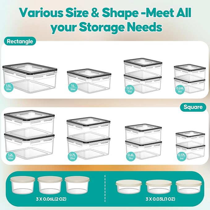 40 Pcs Food Storage Containers with Lids Airtight (20 Lids & 20 Containers)- Reusable Plastic Leakproof Meal-Prep Container for Kitchen Storage Organization Microwave/Dishwasher Safe with Labels & Pen - Image 2