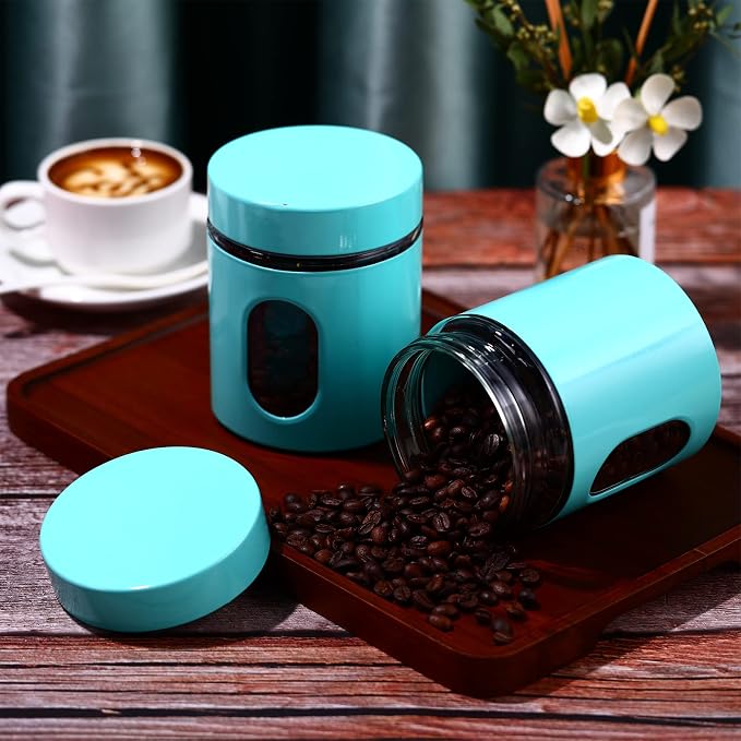 6 Pack Kitchen Canisters Set 20 oz Airtight Stainless Steel Canister Food Storage Container with Window Glass, Coffee Sugar Candy Jars Tea Organizer for Flour Cookies Spices Grains Kitchen(Turquoise) - Image 3
