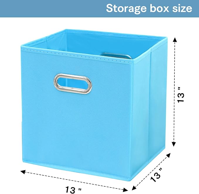 Fabric Cubby Storage Bins - 13x13x13 Inches, Foldable Cube Organizer Bins with Dual Handles - Set of 6, Blue - Image 2