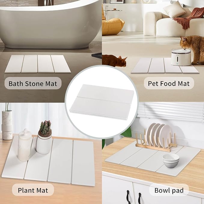 Stone Dish Drying Mat - Large Foldable Marbled Quick Drying Dish Mats, Stone Coasters Set of 4 Collapsible Ultra Absorbent Diatomaceous Earth Mats for Kitchen Counter Bathroom (White-4Pcs) - Image 7