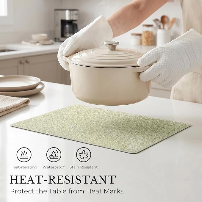 Romanstile Vinyl Placemats Set of 6, Reversible Faux Leather Heat Resistant Wipeable Table Mats, Waterproof Washable Non-Slip Table Placemats for Dining/Kitchen/Party/Outdoor (Grey Green, 12" x 17") - Image 3