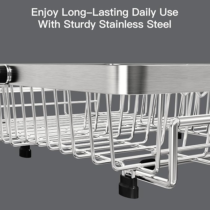 Dish Drying Rack Over The Sink with Utensil Holder, Mat | Expandable Stainless Steel Dish Drainer for Small Kitchen, Apartment, RV, Counter Space Saving, Perfect Fit, Rustproof - Image 7