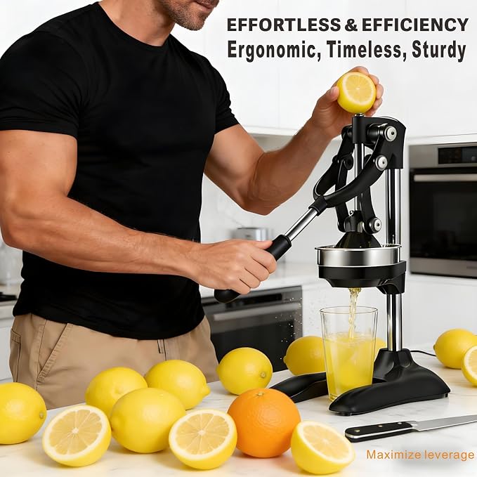 Cast Iron Juicer Machines, Professional-Grade Manual Citrus Press | Stainless Steel Lemon Squeezer, Hand Lever Fruit Juicer for Orange Lemon Lime Citrus Fresh Juice, Kitchen Gadget, Black - Image 4