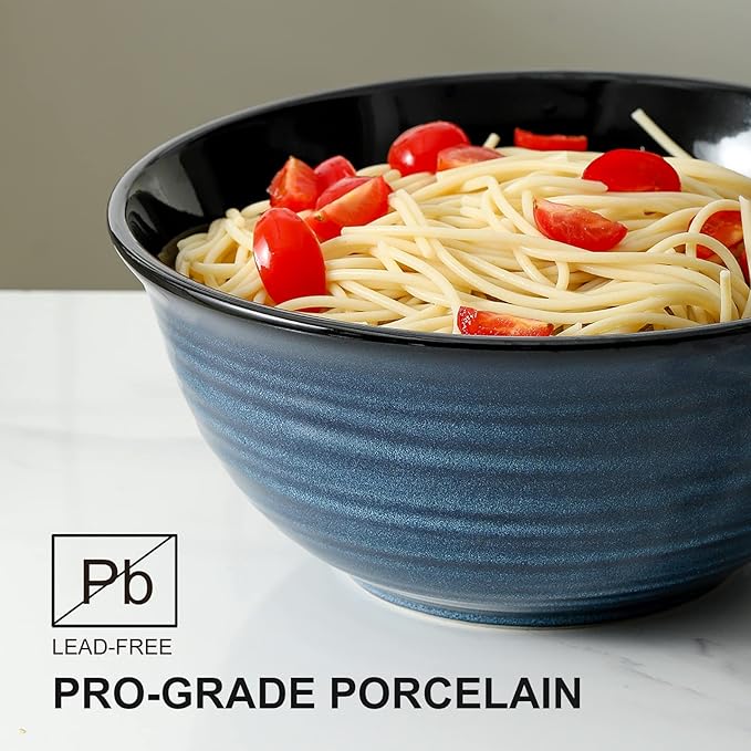 HASENSE Ceramic Serving Bowls, 9 Inch Large Salad Bowls for Kitchen, 84 Ounce Mixing Bowl Set of 2, Ideal for Soup Pho Pasta Popcorn, Dishwasher & Microwave Safe(Blue) - Image 6