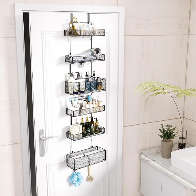 HapiRm Over Door Organizer Storage - Separable Door Organizer Hanging with 6 Metal Large Capacity Baskets for Bathroom Bedroom Kitchen Pantry Closet (Black) - Image 2