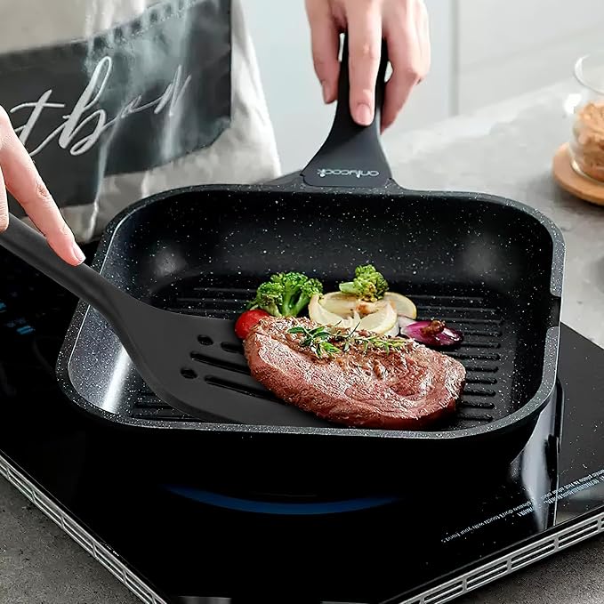Silicone Kitchen Cooking Utensils Set: MOACC Heat Resistant 13inch Long Kitchen Gadgets, BPA Free Non Stick Rubber Cook Accessories For Food Prep, Frying, Serving, Basting (Black) - Image 3