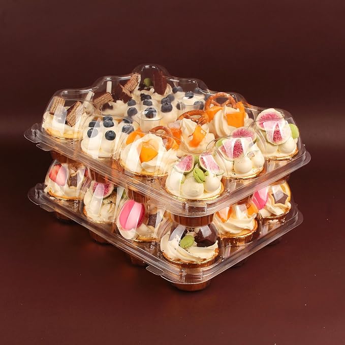 24 Count Cupcake Containers with Tall Dome Lids, 10 Pack Clear Plastic Stackable Cupcake Boxes, Detachable Covers for Frosted Cupcakes, Standard Size Cupcake Carrier for Parties, Bake Sales, Events - Image 5