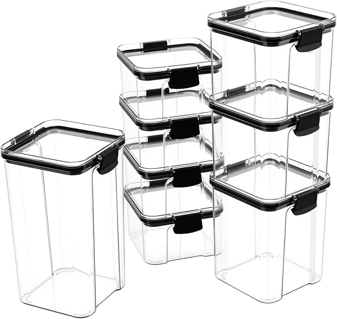 8 PCS Airtight Food Storage Containers Set, Assorted Size Plastic Cereal Containers with Lids, Clear Leakproof Kitchen Storage Container for Dry Food, Cereal, Flour and Sugar - Image 4