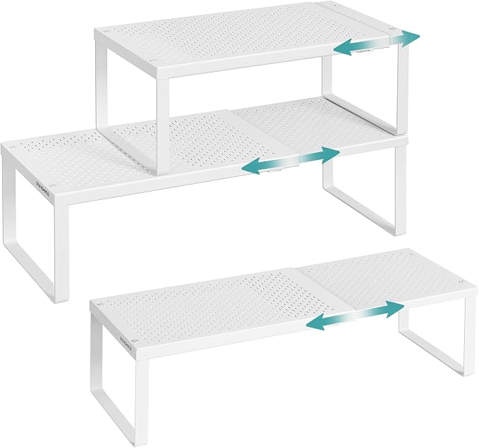 SONGMICS Spice Racks Expandable Kitchen Countertop Shelves, Metal | Set of 3 small cupboard organizers, space-saving tabletop shelves, Matte White, UKCS403WC01 by Unknown