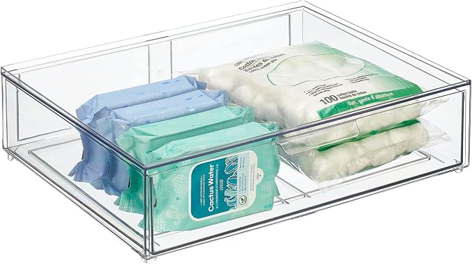mDesign Wide Plastic Stackable Bathroom Storage Organizer Bin with Pull Out Drawer for Cabinet, Vanity, Shelf, Cupboard, Cabinet, Countertop, Closet Organization - Lumiere Collection - 2 Pack - Clear - Image 8