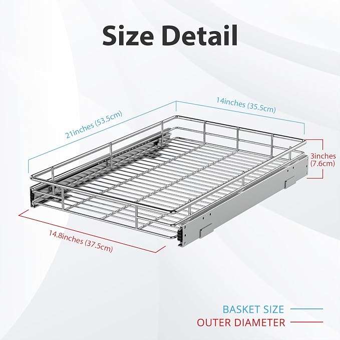 ZOINLIY Pull Out Cabinet Organizer, Slide Out Kitchen Organizers Storage | Heavy Duty Drawer Cupboard Storage Basket, Smooth Sliding, Chrome Finish - Image 5