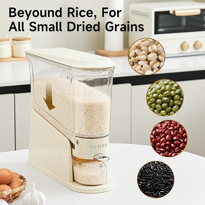 UFORU Slim Rice Dispenser 22 LB,Clear Rice Storage for Small Spaces | White,BPA-Free Sealed Design for Rice, Grain and Cereal,Rice Container Fits Narrow Pantry Shelves and Countertops - Image 8