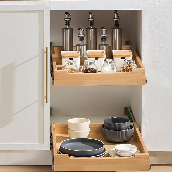 VEVOR Pull Out Cabinet Organizer, 17"W x 21"D Cabinet Drawer, Soft Close Slide out Shelf, Heavy-Duty Sliding Wood Drawer, Bottom Mount Size（17.5"W x 23"D）and Side Mount Size（18"W x 23"D） - Image 8